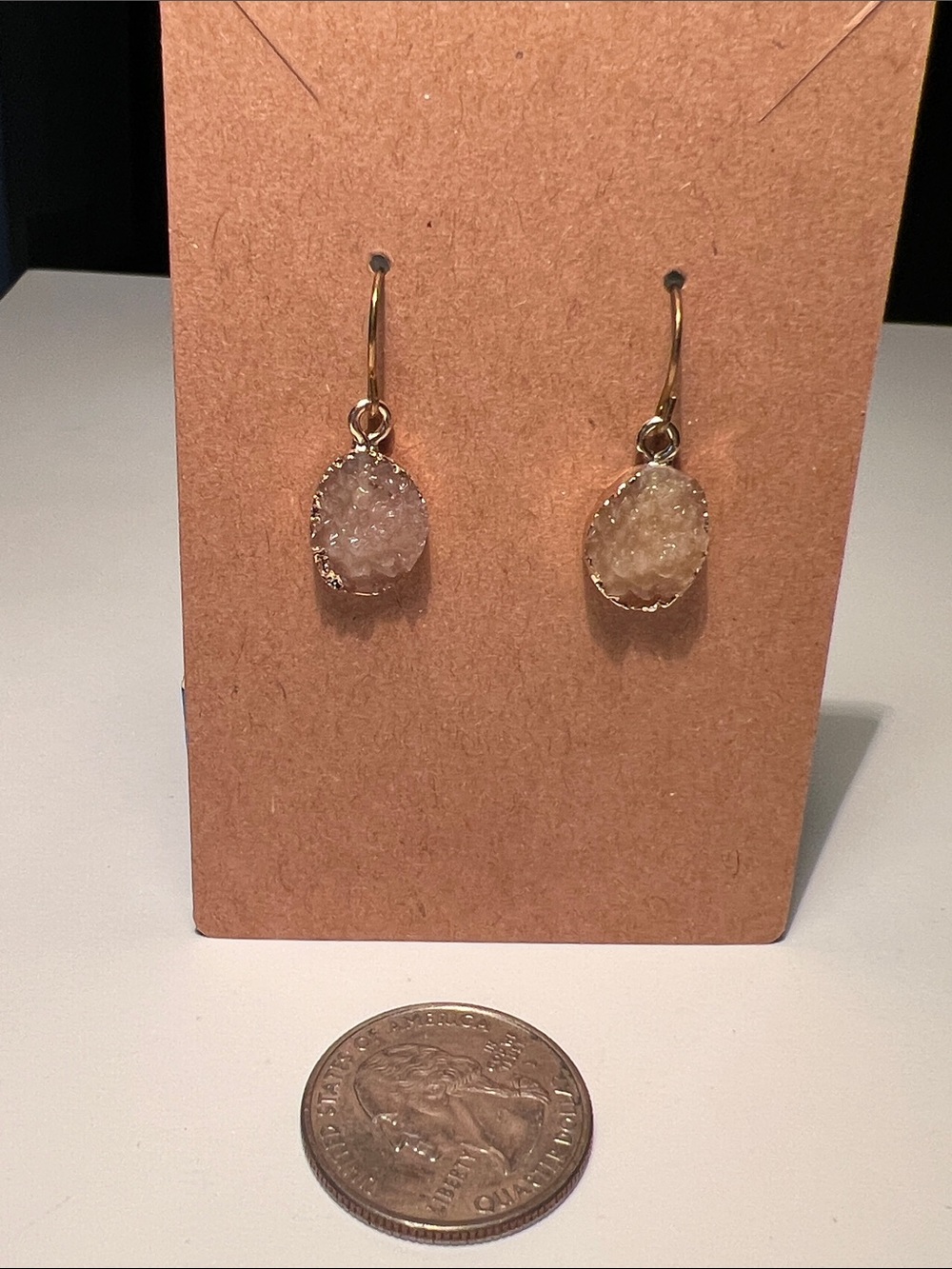Gold Drop Druzy Earrings - Soft Champagne